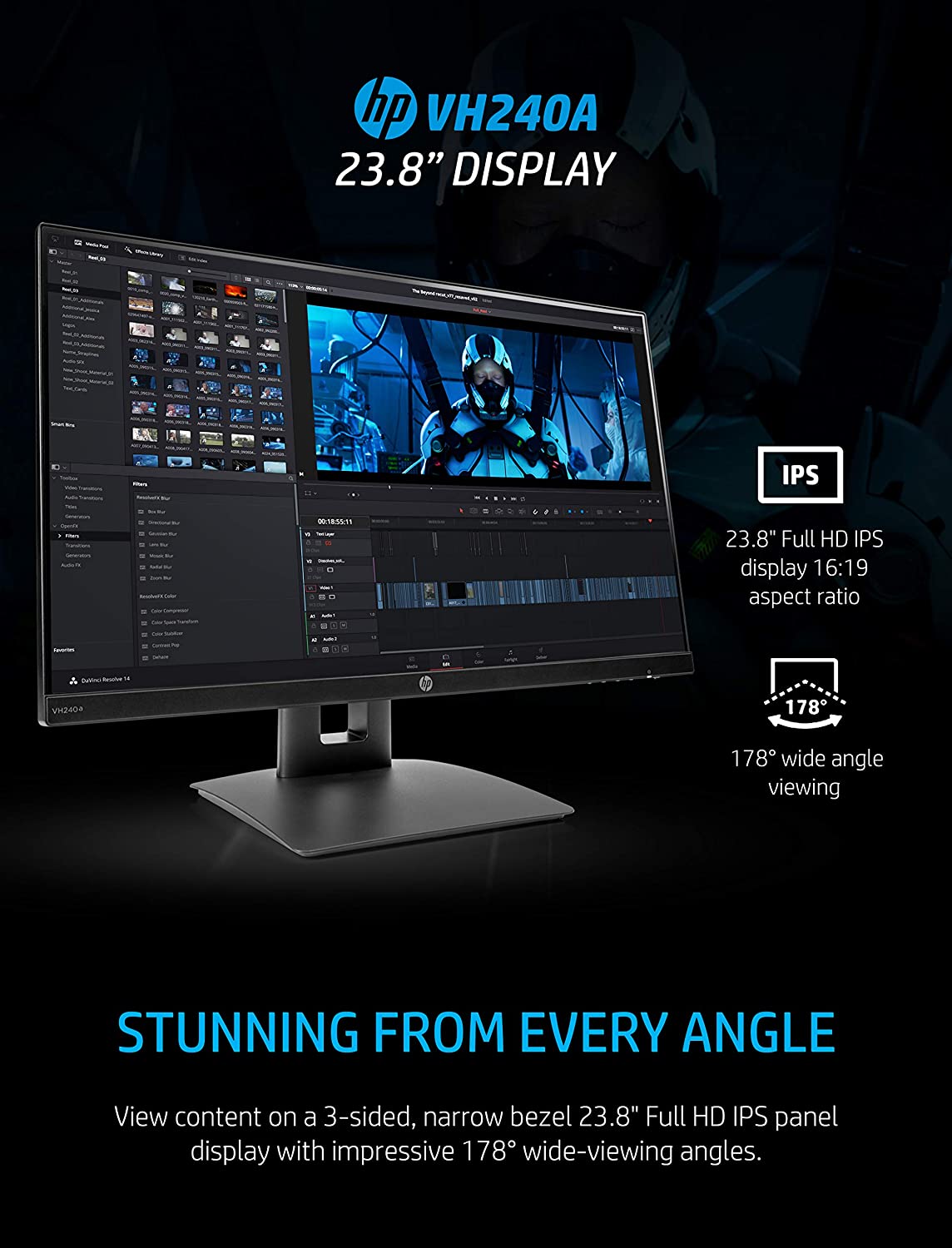 HP VH240a 23.8-inch Full HD 1080p IPS LED Monitor with Built-in Speakers and VESA Mounting, Rotating Portrait & Landscape, Tilt, and HDMI & VGA Ports (1KL30AA) - Black HP VH240a 23.8-inch Full HD 1080p IPS LED Monitor with Built-in Speakers and VESA Mounting, Rotating Portrait & Landscape, Tilt, and HDMI & VGA Ports (1KL30AA) - Black